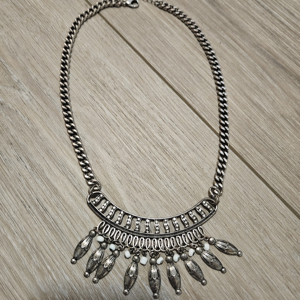 Necklaces-lot of 2. Express chunky chain silvertone.Silpada 3 strand black beads